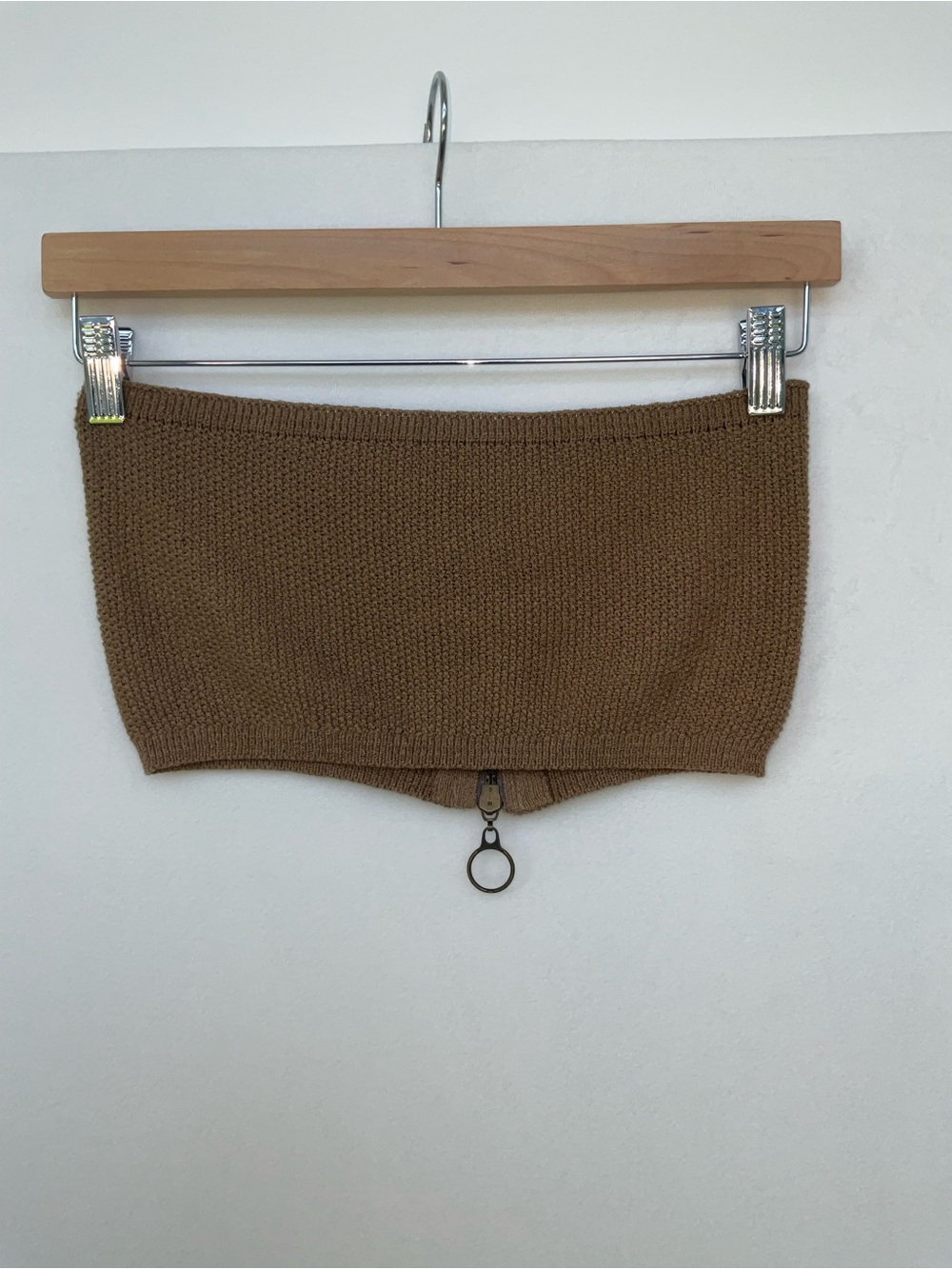 FARROW Brown Knit Strapless Crop Top with BACK Zip